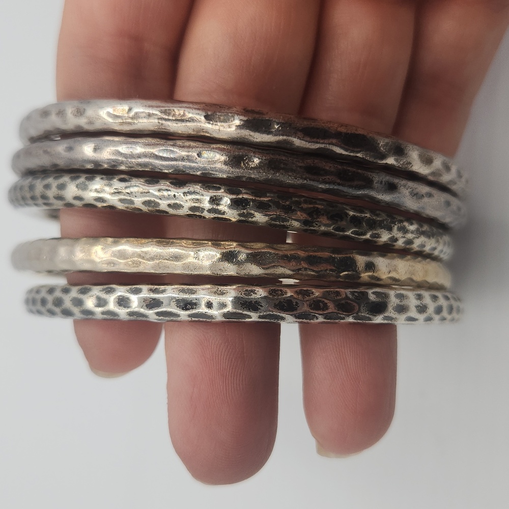 Silpada Hammered Silver Solid Slim Bangle Set - image 3
